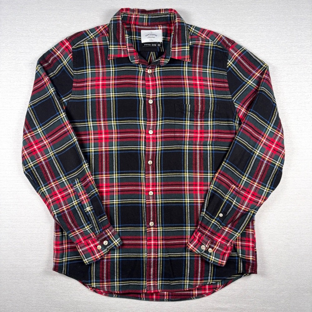 Portuguese Flannel Shirt Mens XL Red Black Plaid Cotton Long Sleeve Button Up